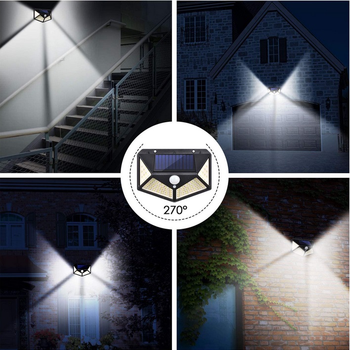 5 pcs 100 LED Solar Power Wall Light Motion Sensor Waterproof Outdoor Garden Lamp