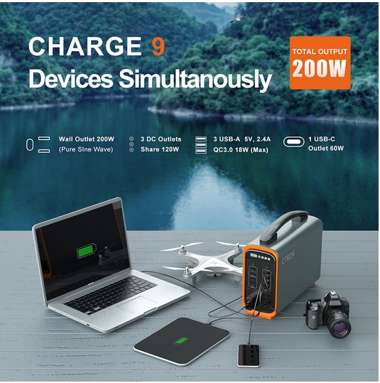 CTECHi Portable Power Station 240 Wh LiFePO4 Solar Generator with 200W Solar Panel Power Supply for Outdoors Travel