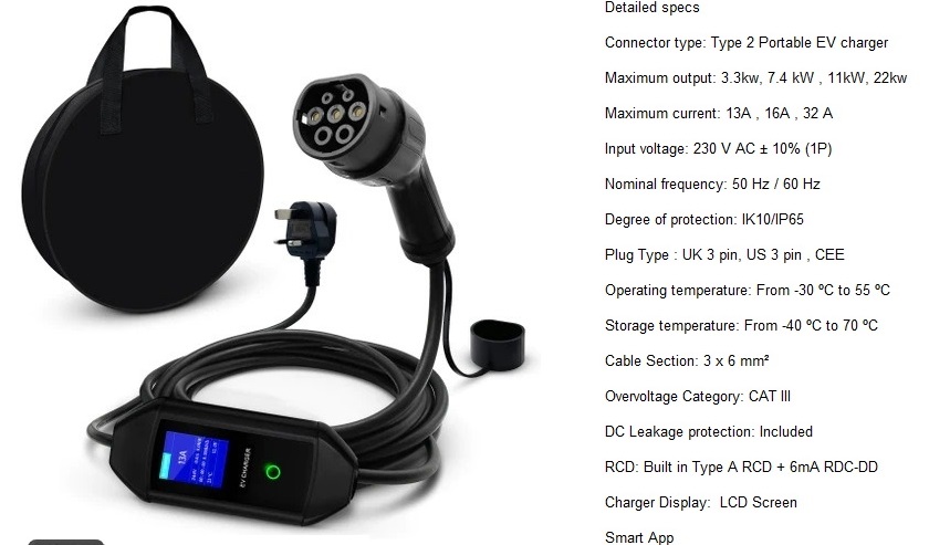 3.3kW Portable EV Car Charger