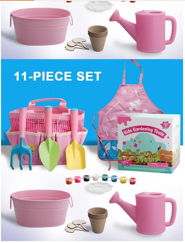 Little Green Thumbs: 11-Piece Pink Kids Gardening Gift Set